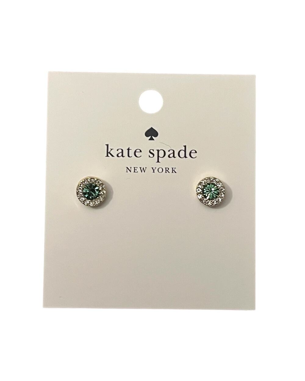 Kate Spade “You’re a Gem” Pavé Halo Stud Earrings Green Crystal Gold Tone NWT